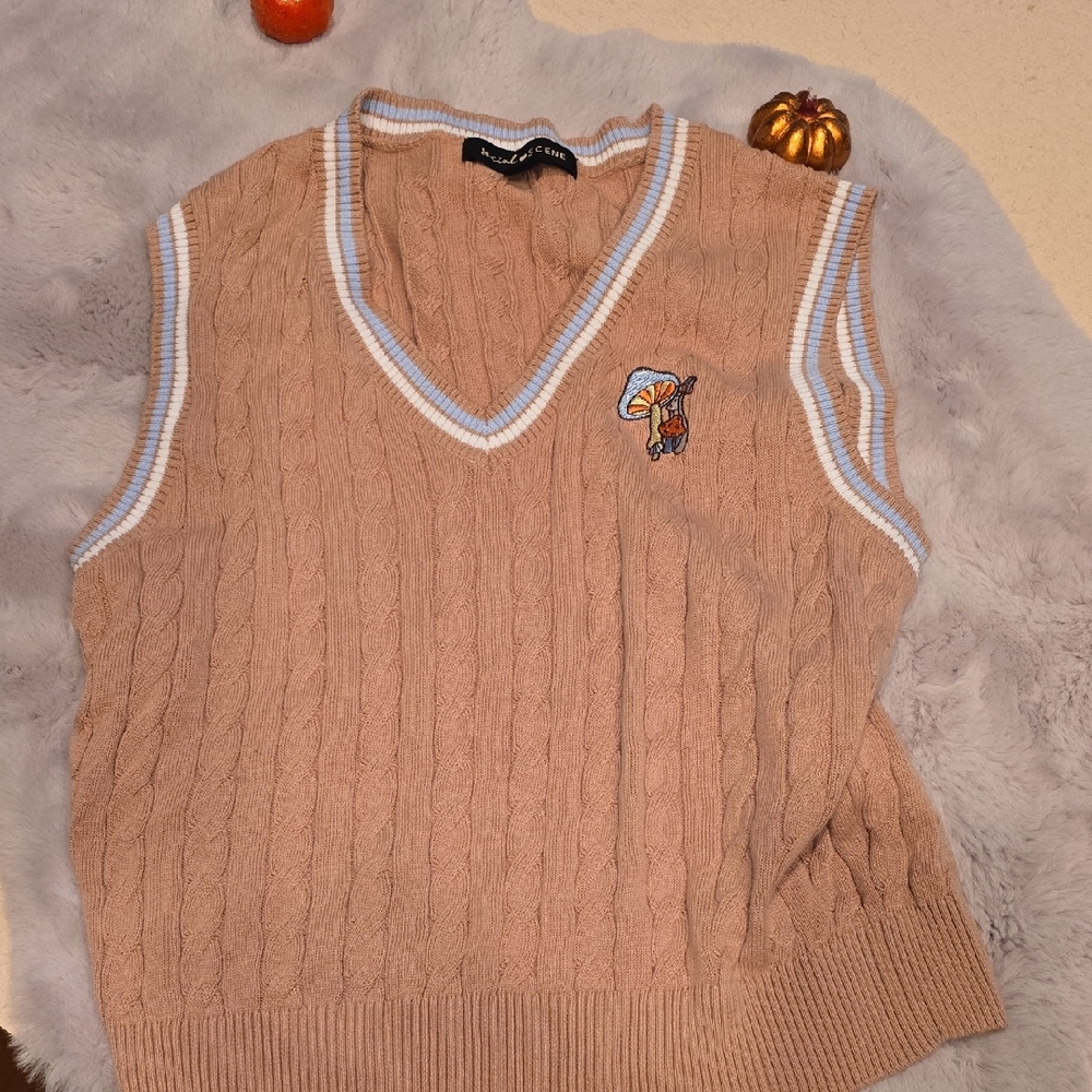 Juniors Cable Knit Sweater Vest with Embroidery